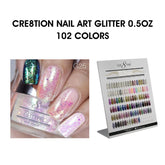 Cre8tion Nail Art Glitter - Full Set 102 Colors w/ 1 Set Display Foam