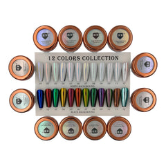 HNS NAIL CHROME POWDER 12 COLORS COLECCTION free 2 base chorme HNS