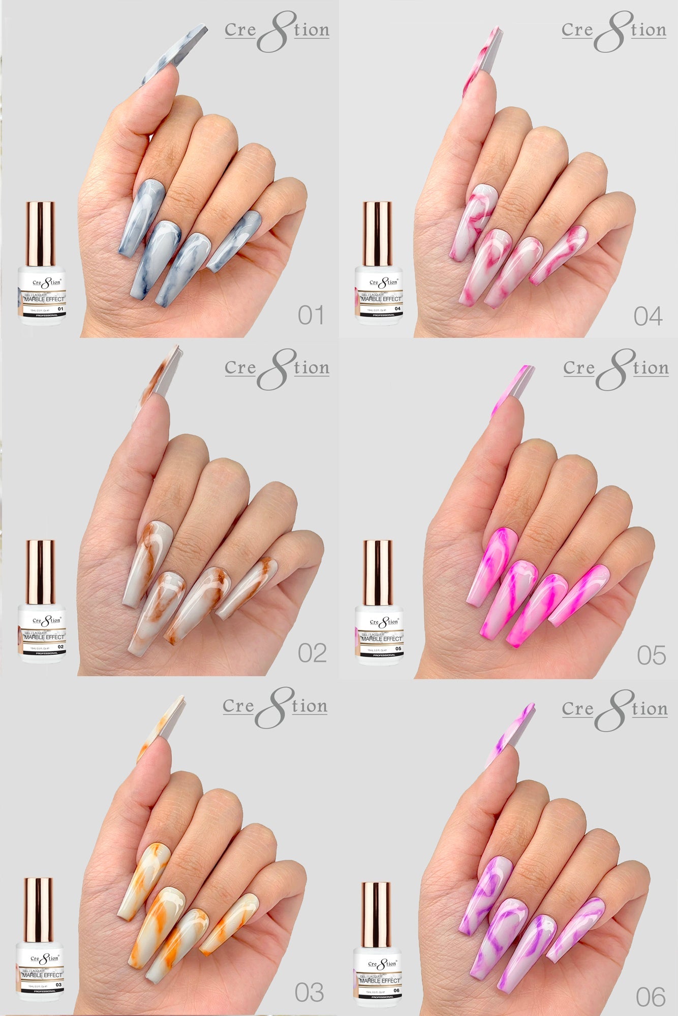 Cre8tion Marble Effect 0.5oz - Full Set 18 colors w/ 3 Top Diamond 0.5oz & 1 set Color Chart