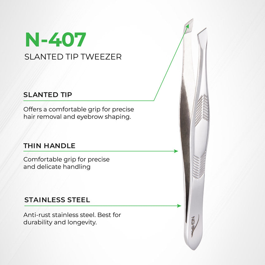 NGHIA Slanted Head Tweezer - N-407 (Stainless Steel)