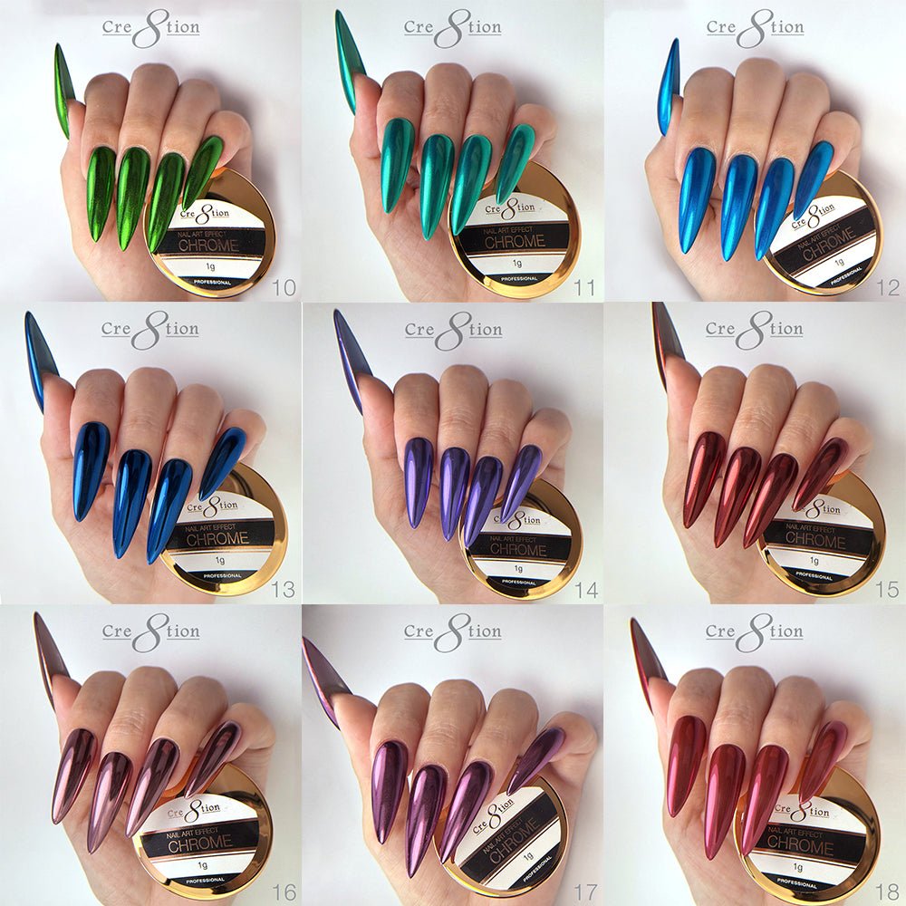 Cre8tion Chrome Nail Art Effect 1g - Full set 72 Colors