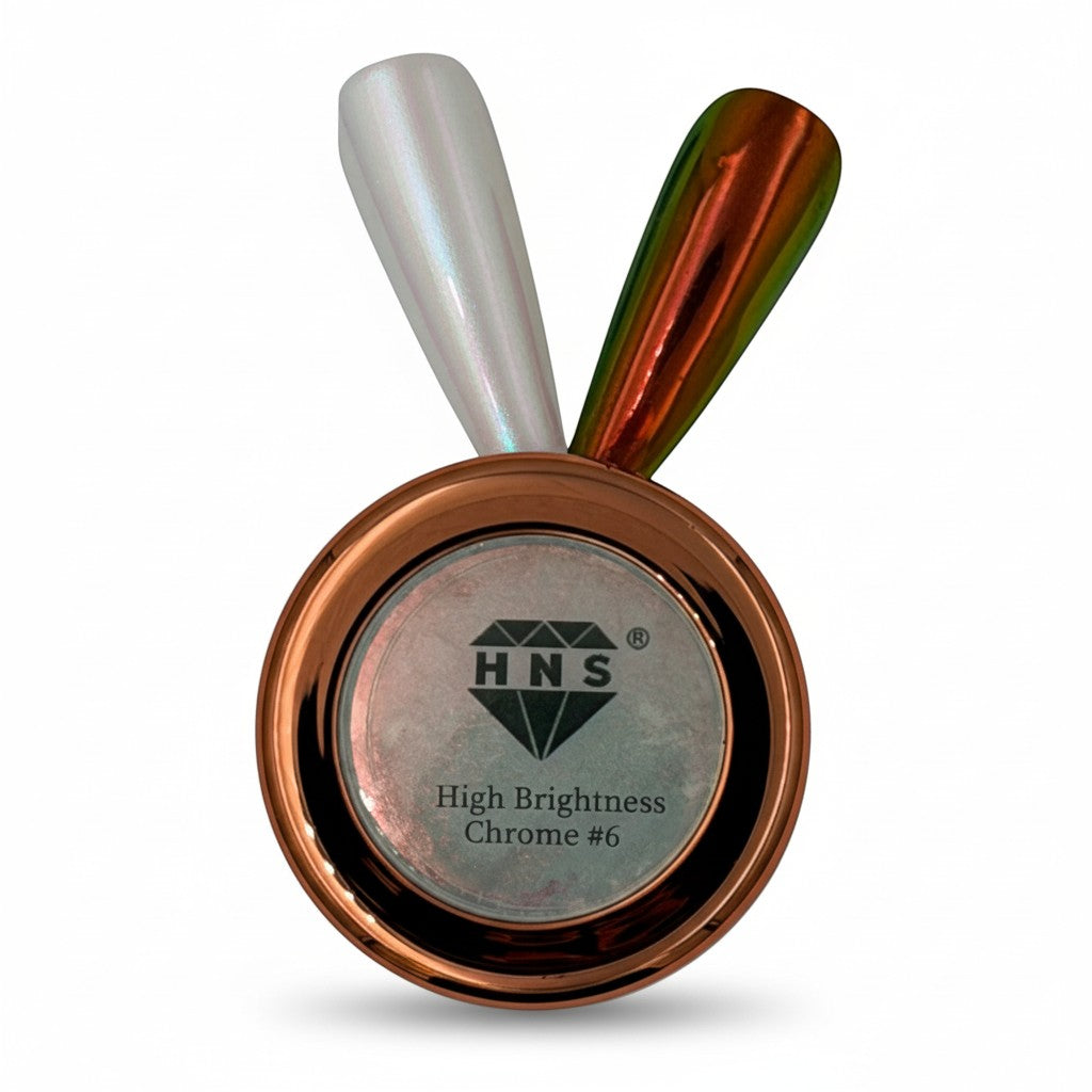 My Store HNS High Brightness Chrome #6 nail powder with iridescent applicators.